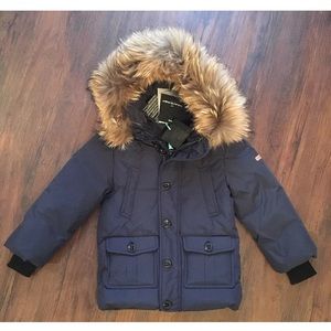 Mackage Kids Jacket in Navy with Faux Fur Trim